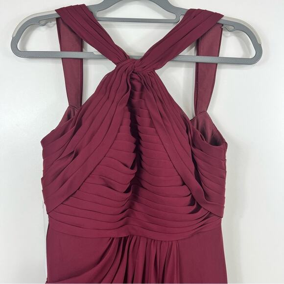 AZAZIE New Mellie Cabernet Pleated Sleeveless Halter Maxi Evening Formal Dress - Picture 5 of 12